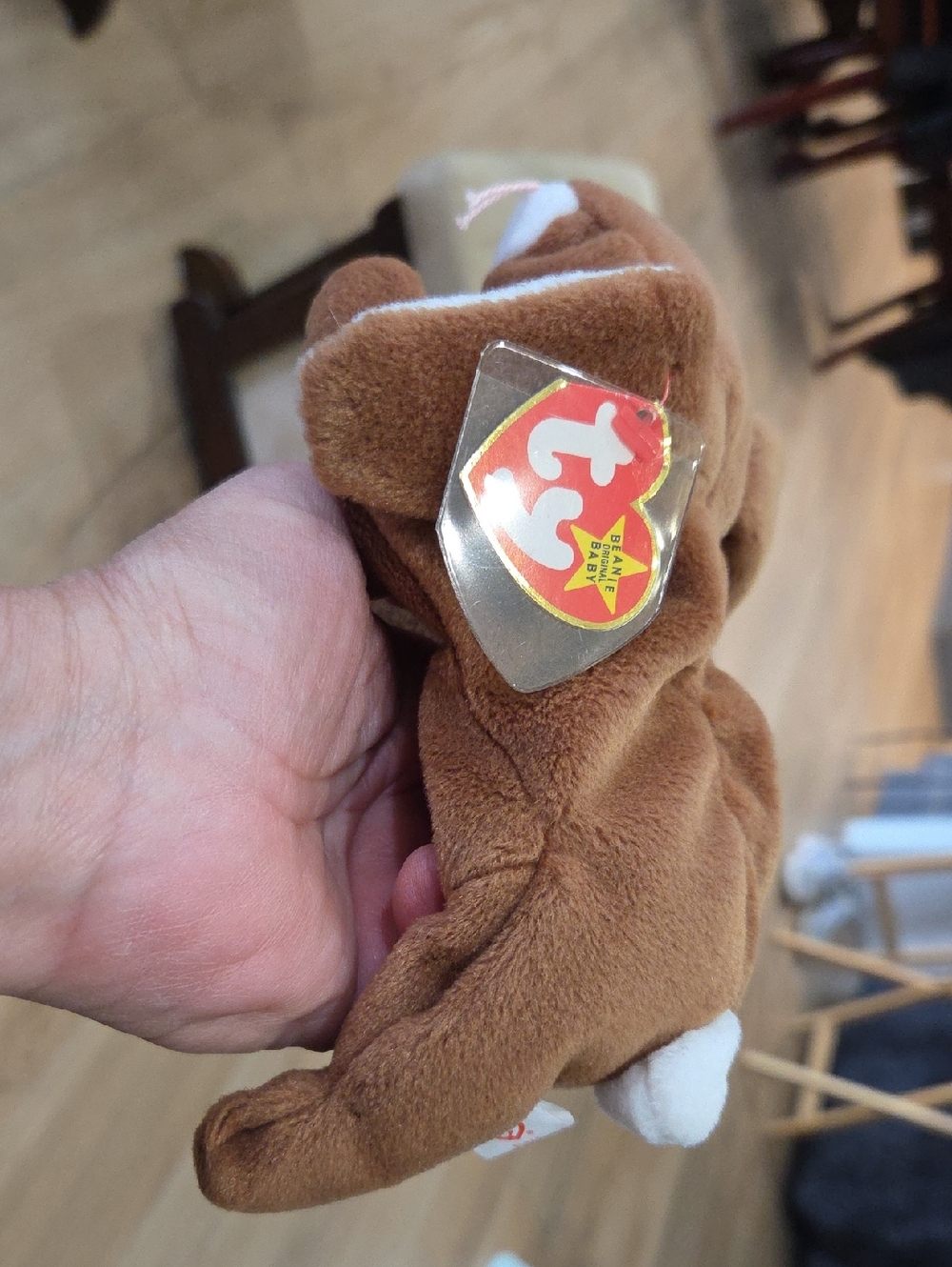 Ty Brown and White Plush Dog Beanie Baby